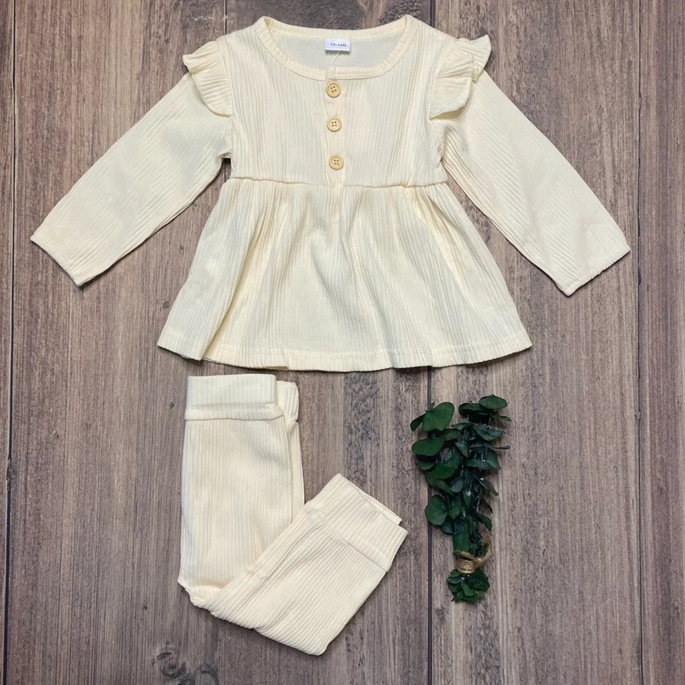 Pickle Pumpkins Boutique Cream Ribbed Set